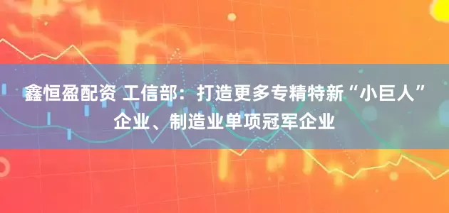鑫恒盈配资 工信部：打造更多专精特新“小巨人”企业、制造业单项冠军企业